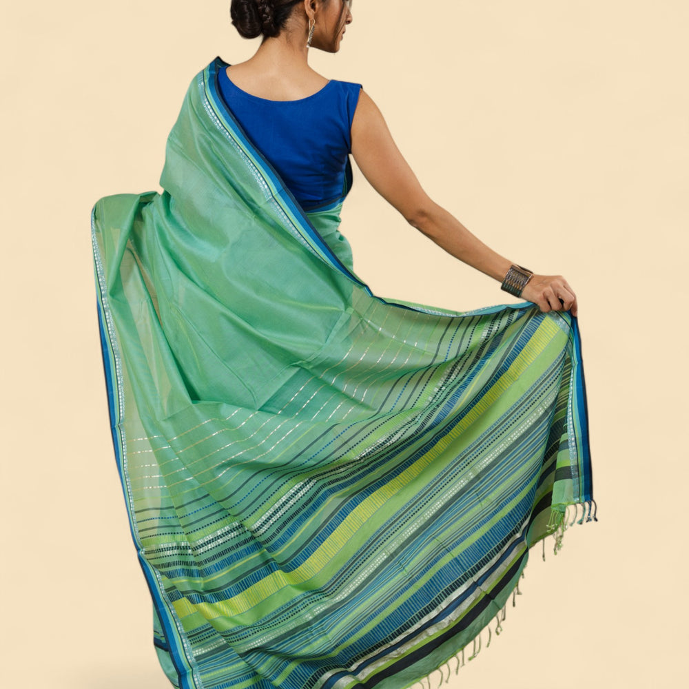 Sea Green - Dots and Dashes Organic Cotton Saree