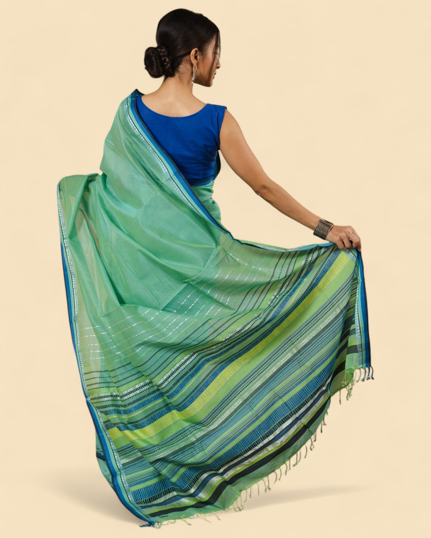 Sea Green - Dots and Dashes Organic Cotton Saree