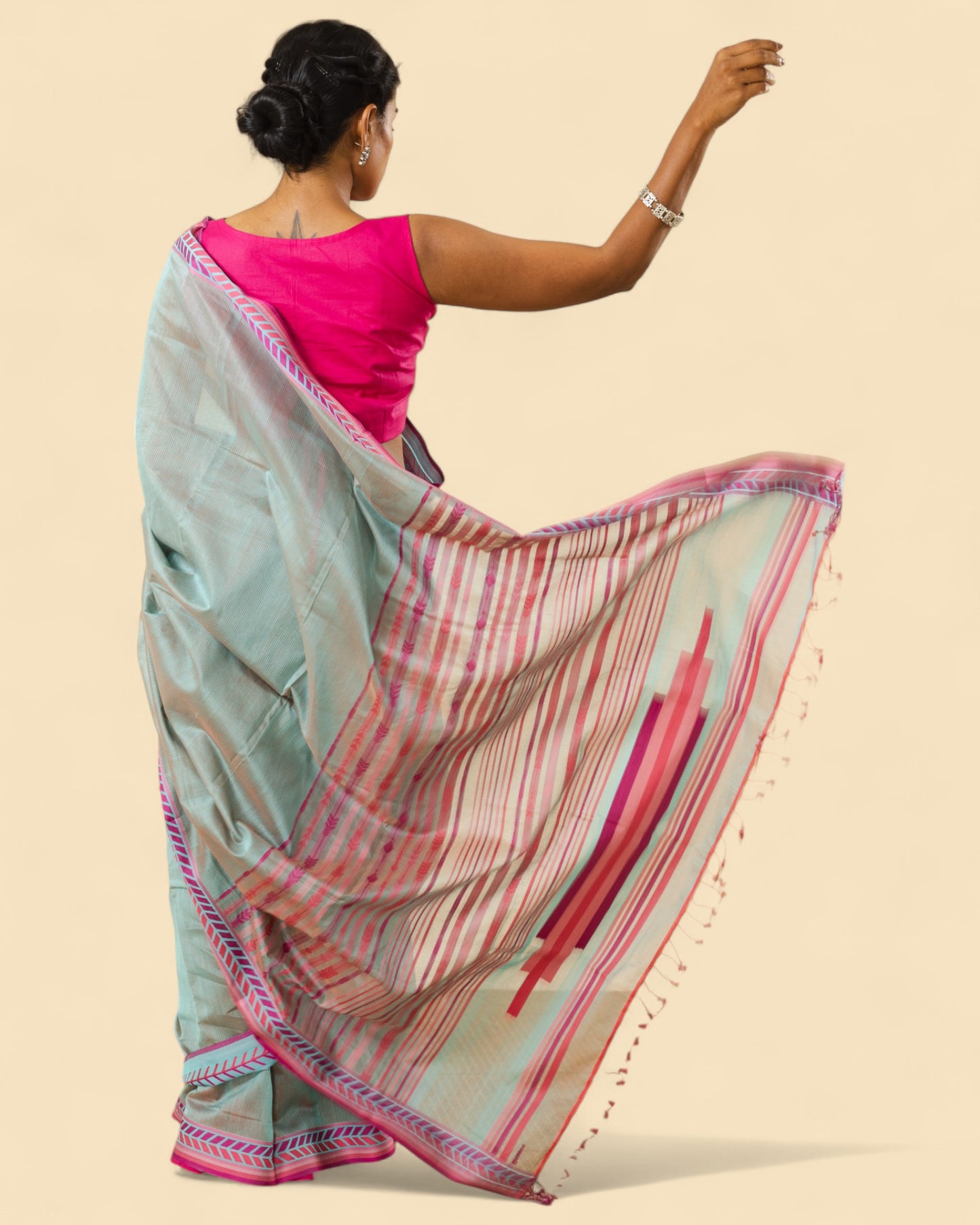 Blueish Grey - Arrowed Opulence Organic Cotton Saree