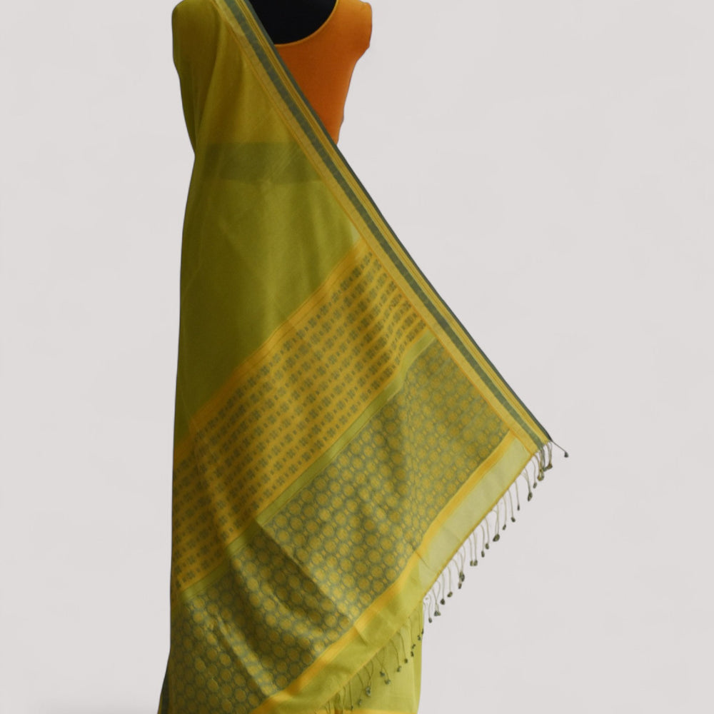 Olive Green - Floral Organic Cotton Saree