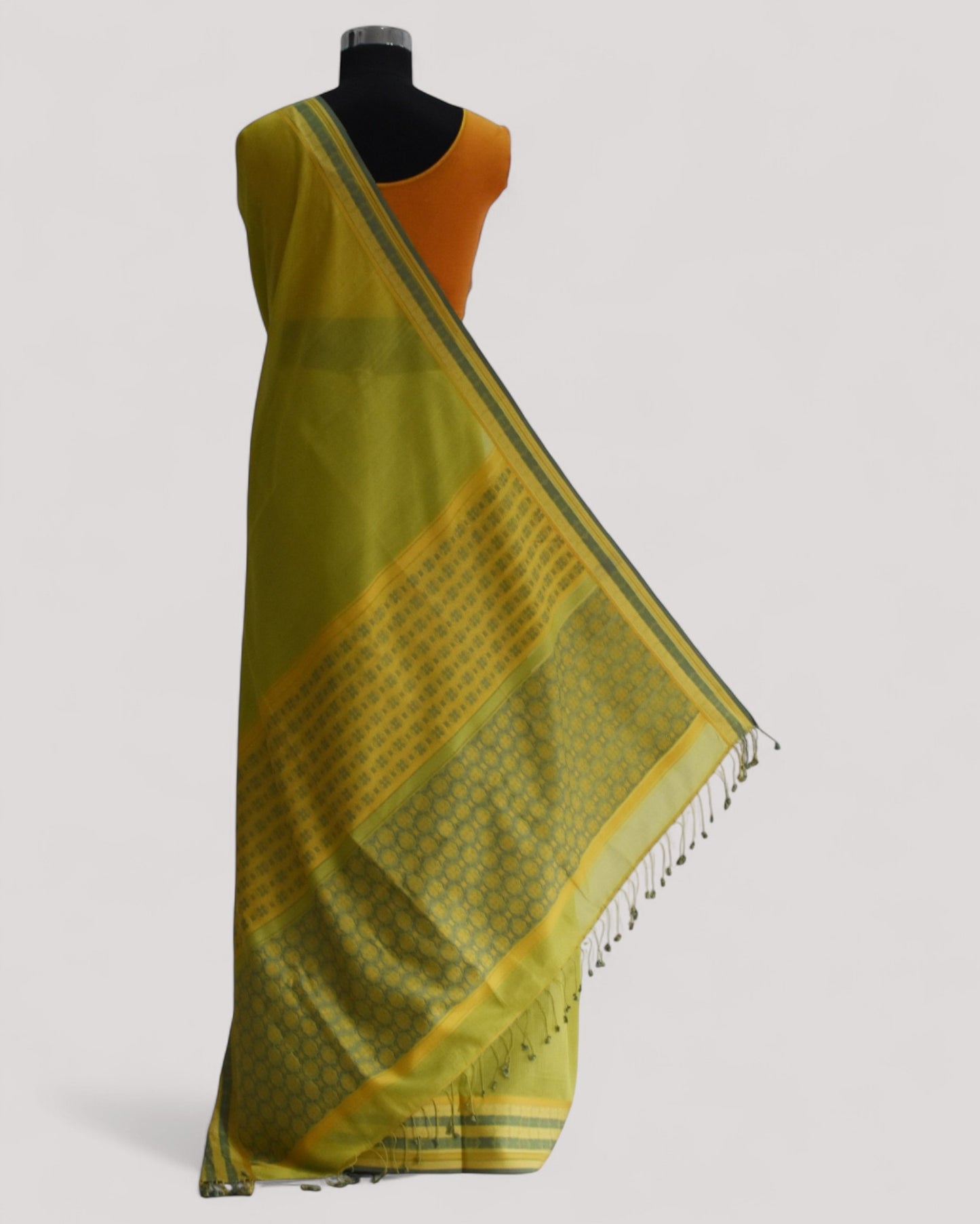 Olive Green - Floral Organic Cotton Saree