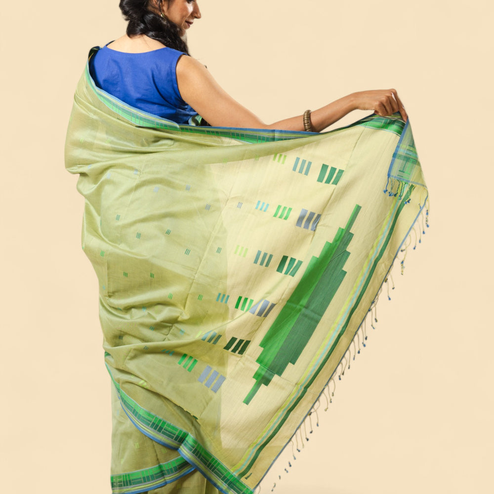 Olive Green - Regal Rectangle Motif Organic Saree