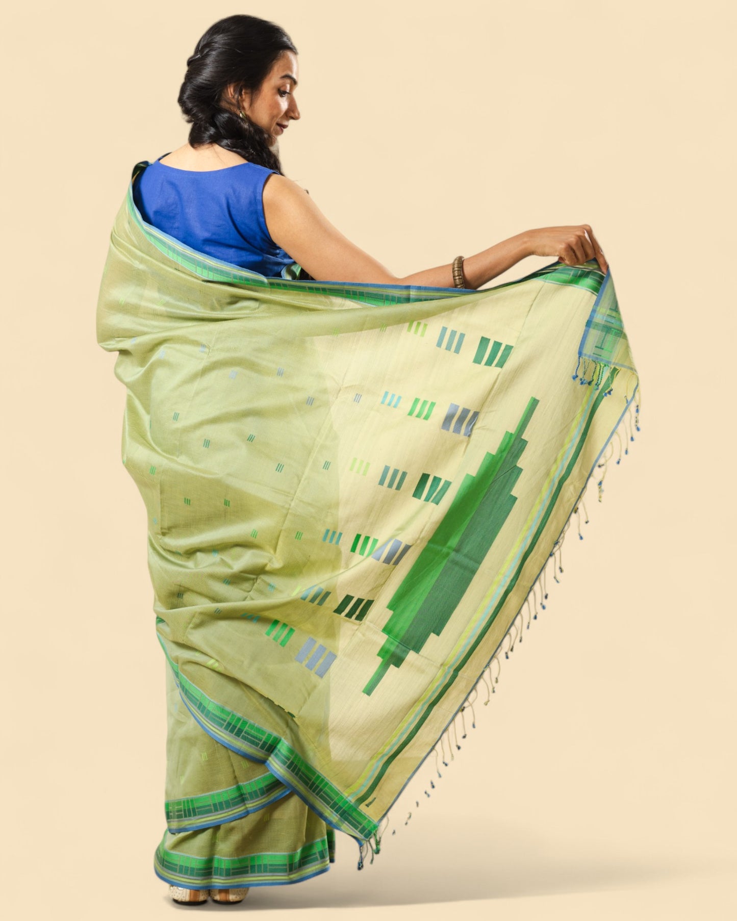 Olive Green - Regal Rectangle Motif Organic Saree