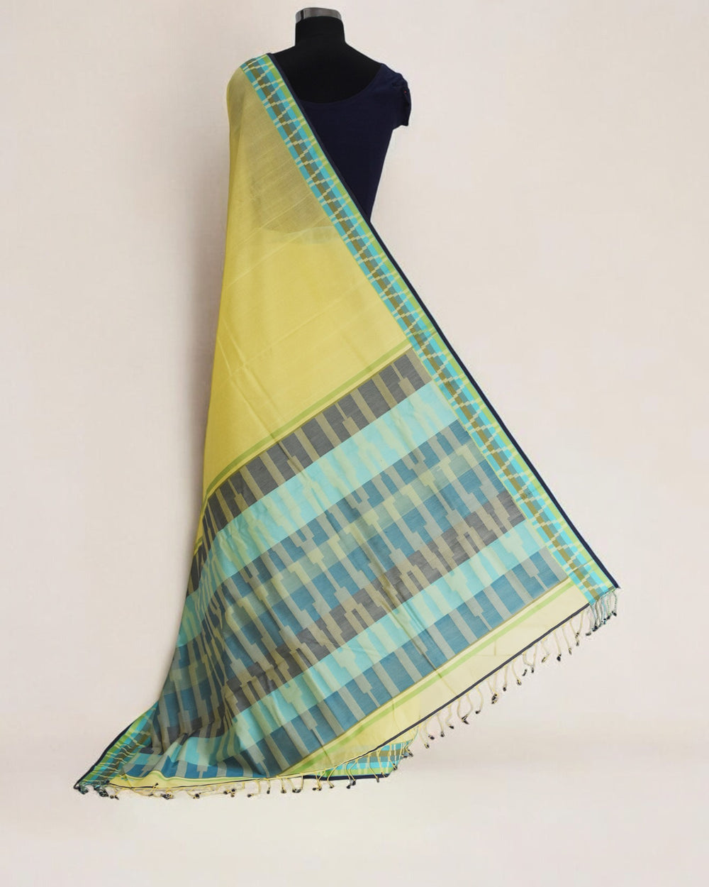 Yellow - Gopuram Motif Organic Cotton Saree