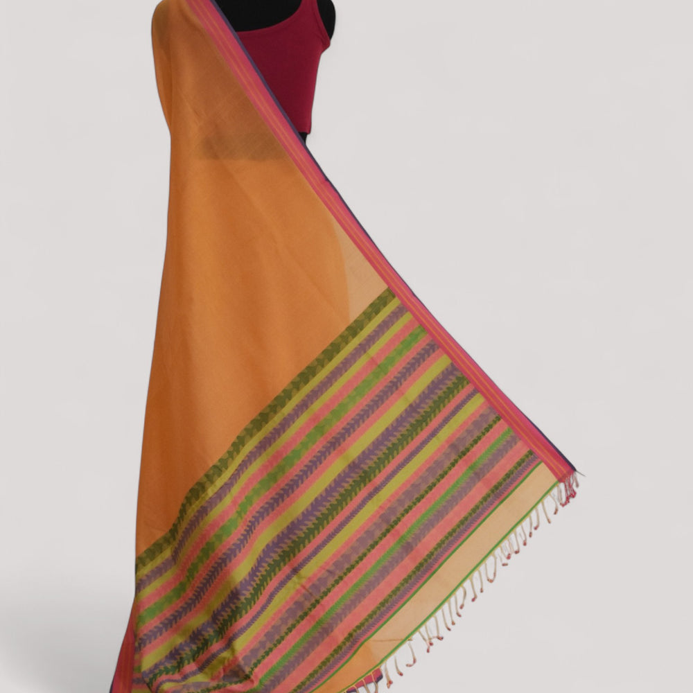 Peach - Tulip Motif Organic Cotton Saree
