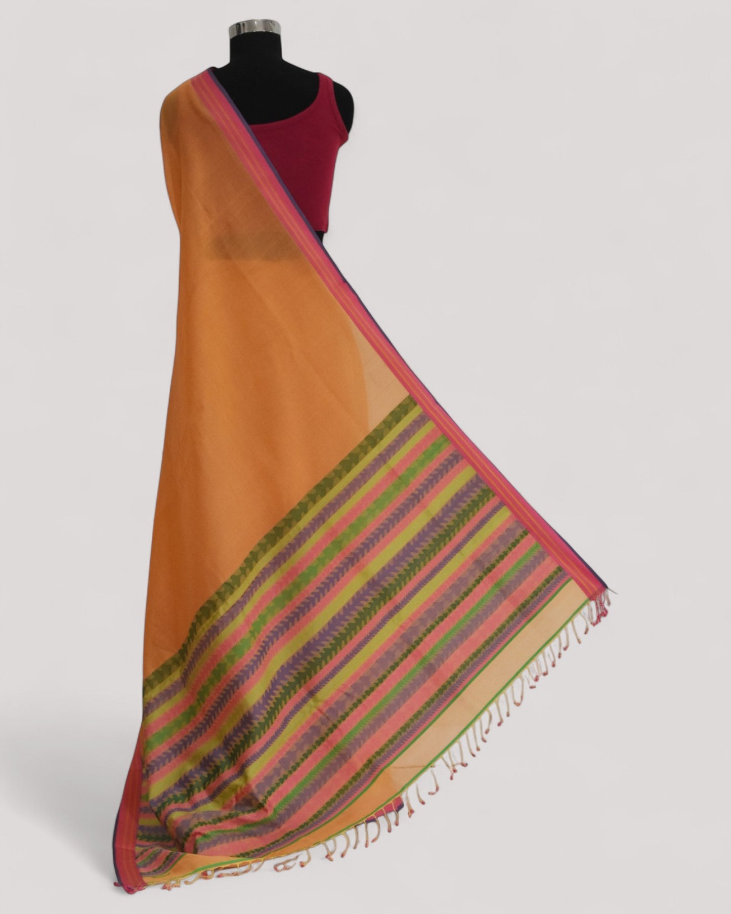 Peach - Tulip Motif Organic Cotton Saree