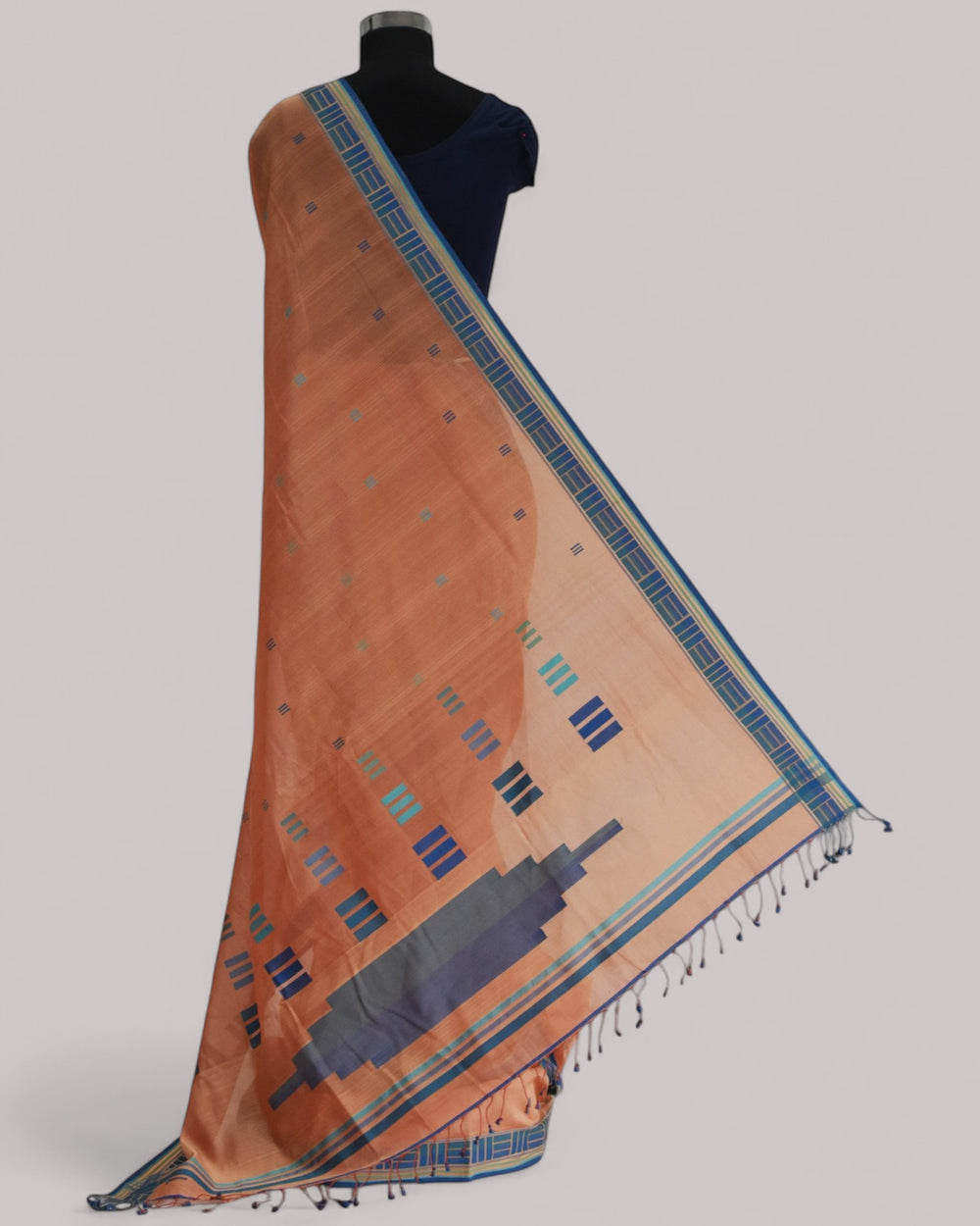 Orange - Regal Rectangle Motif Organic Saree