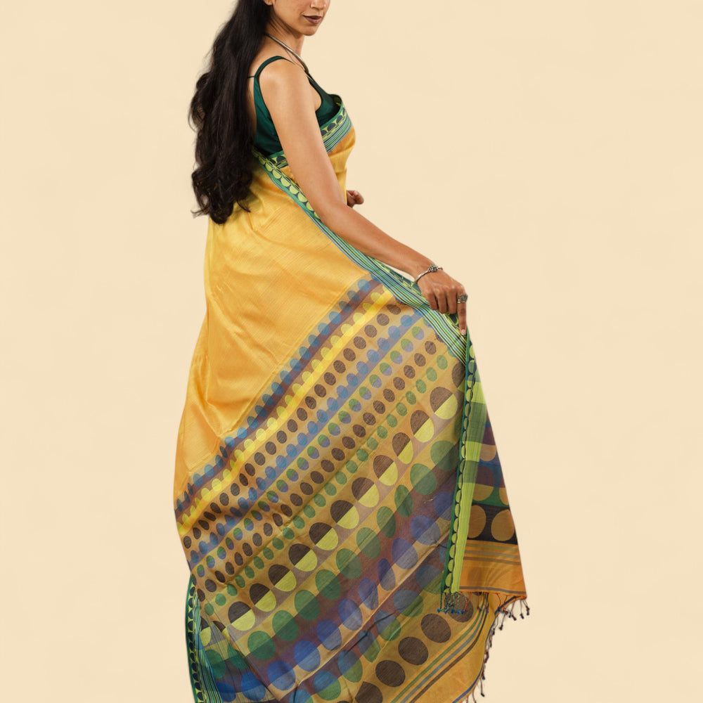 Mustard - Circle  Motif Organic Cotton Saree