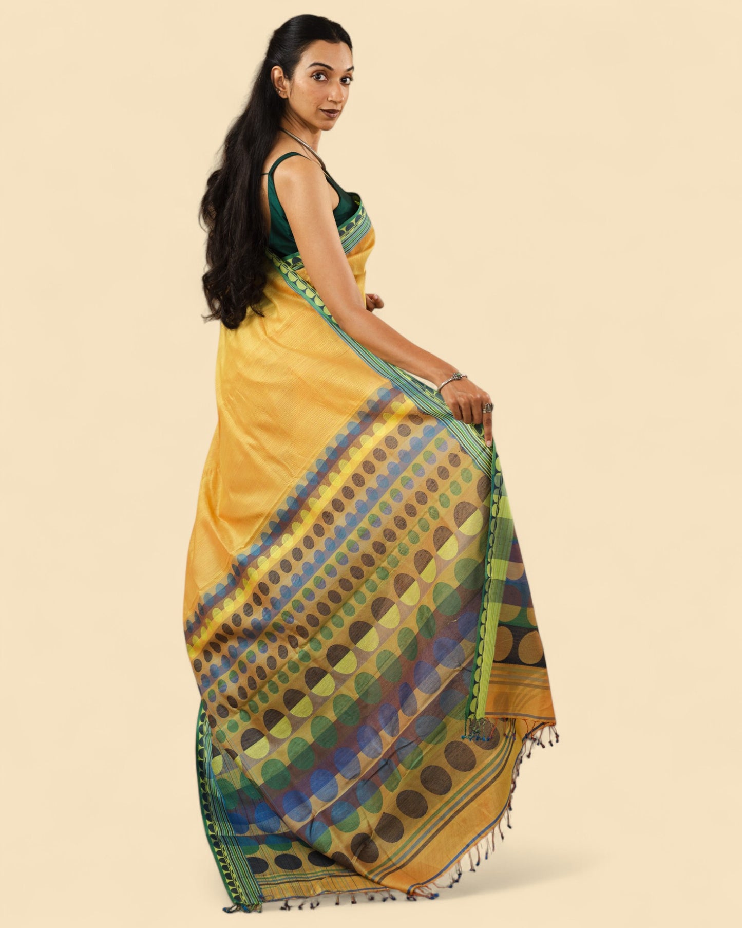 Mustard - Circle  Motif Organic Cotton Saree