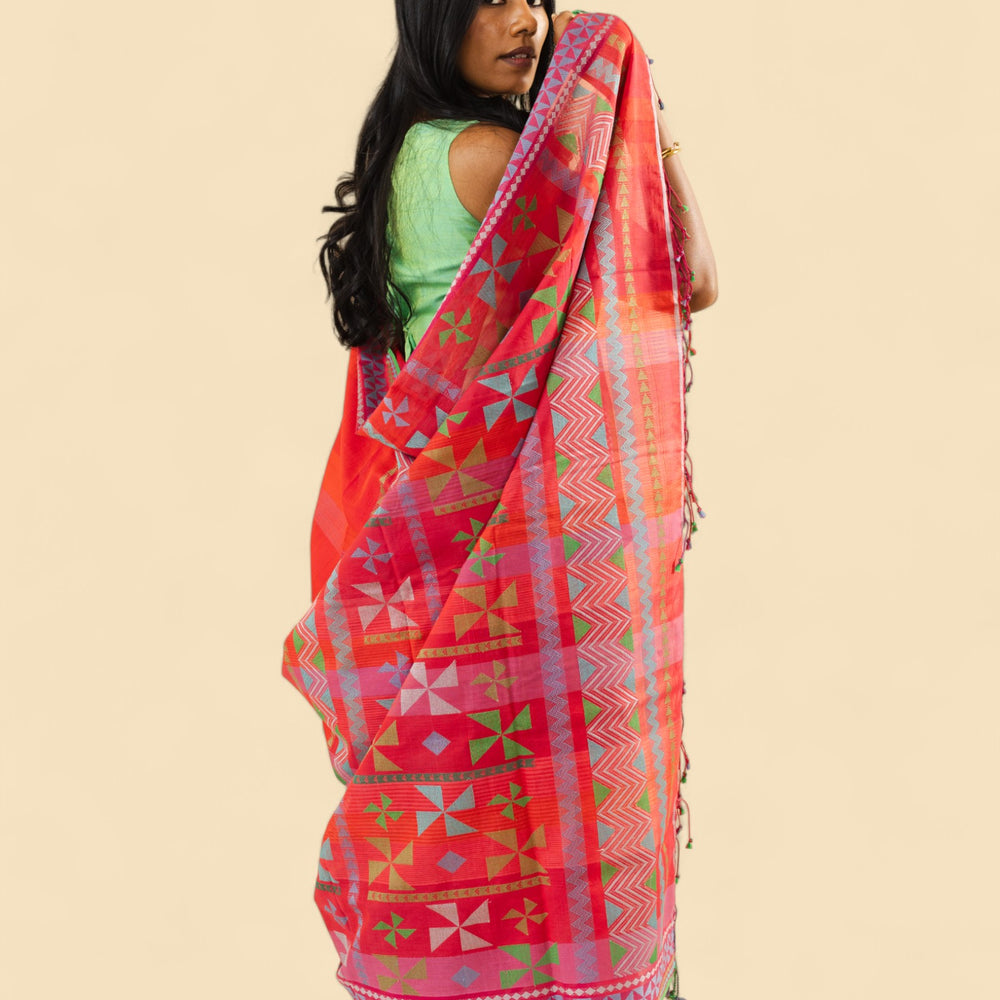 Red- Siddhiralli Quilt Organic Cotton Saree