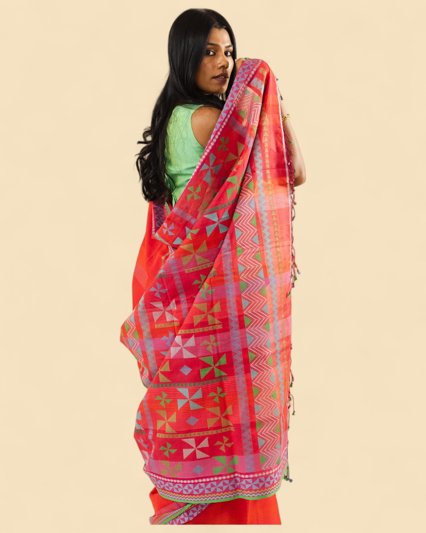 Red- Siddhiralli Quilt Organic Cotton Saree