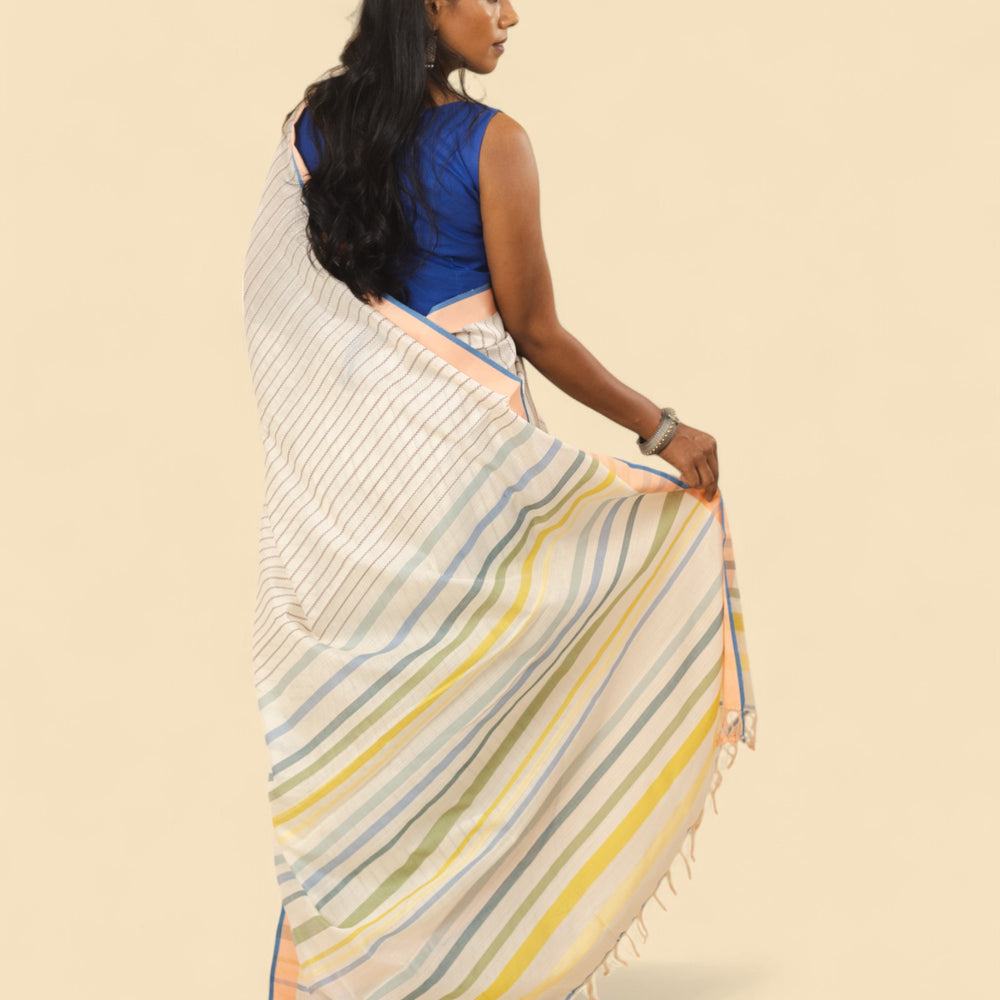 Off-White - Zig Zag Quilt Organic Cotton Saree