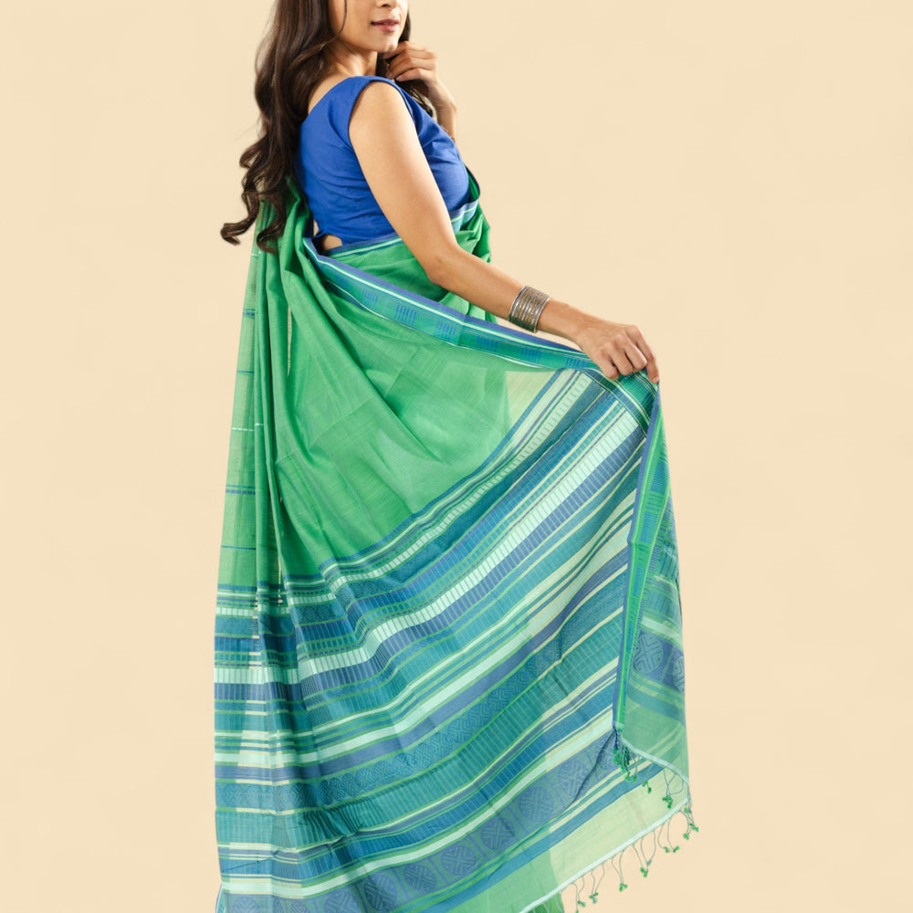 Green - Sticks and Swirls Organic Cotton Saree