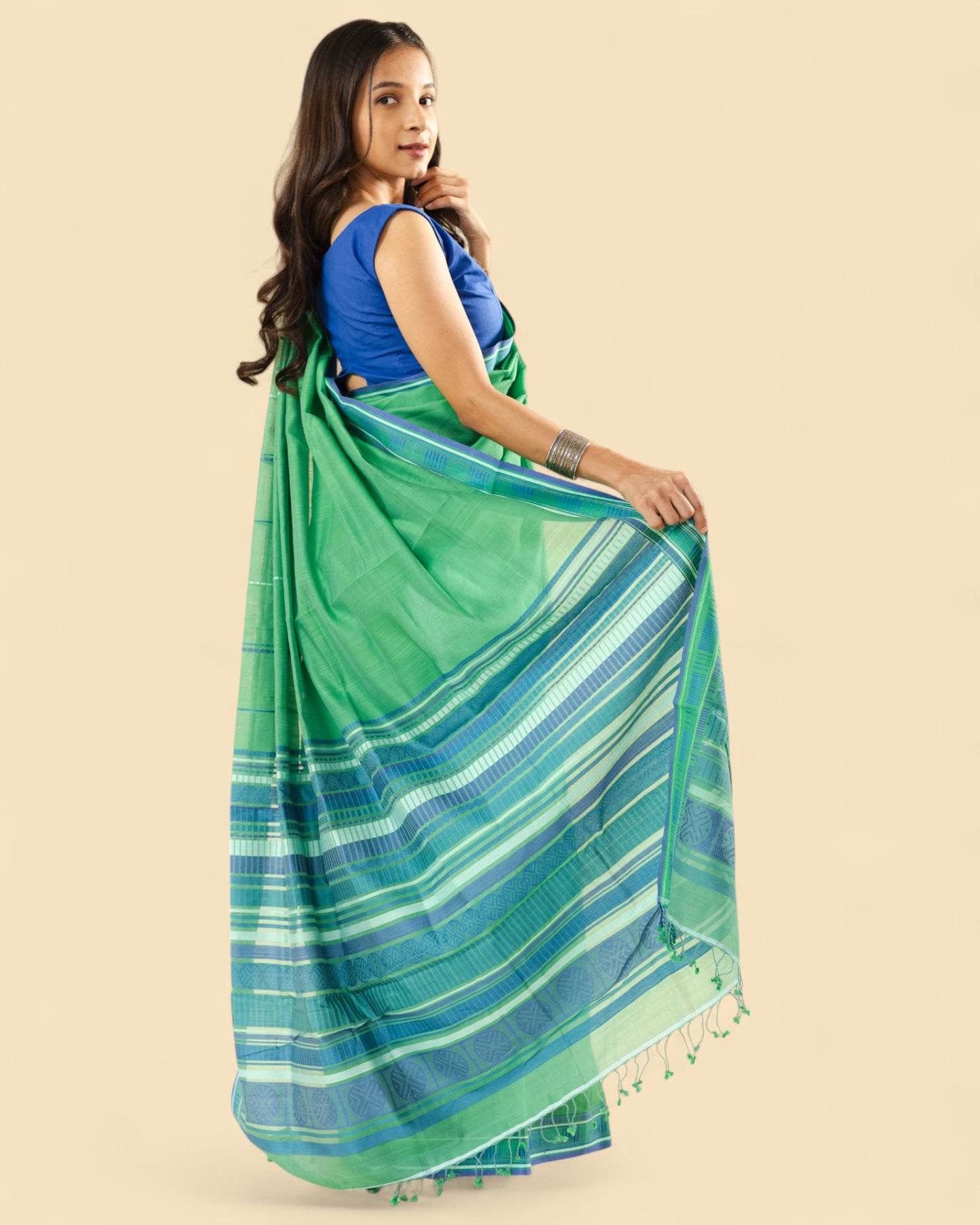 Green - Sticks and Swirls Organic Cotton Saree