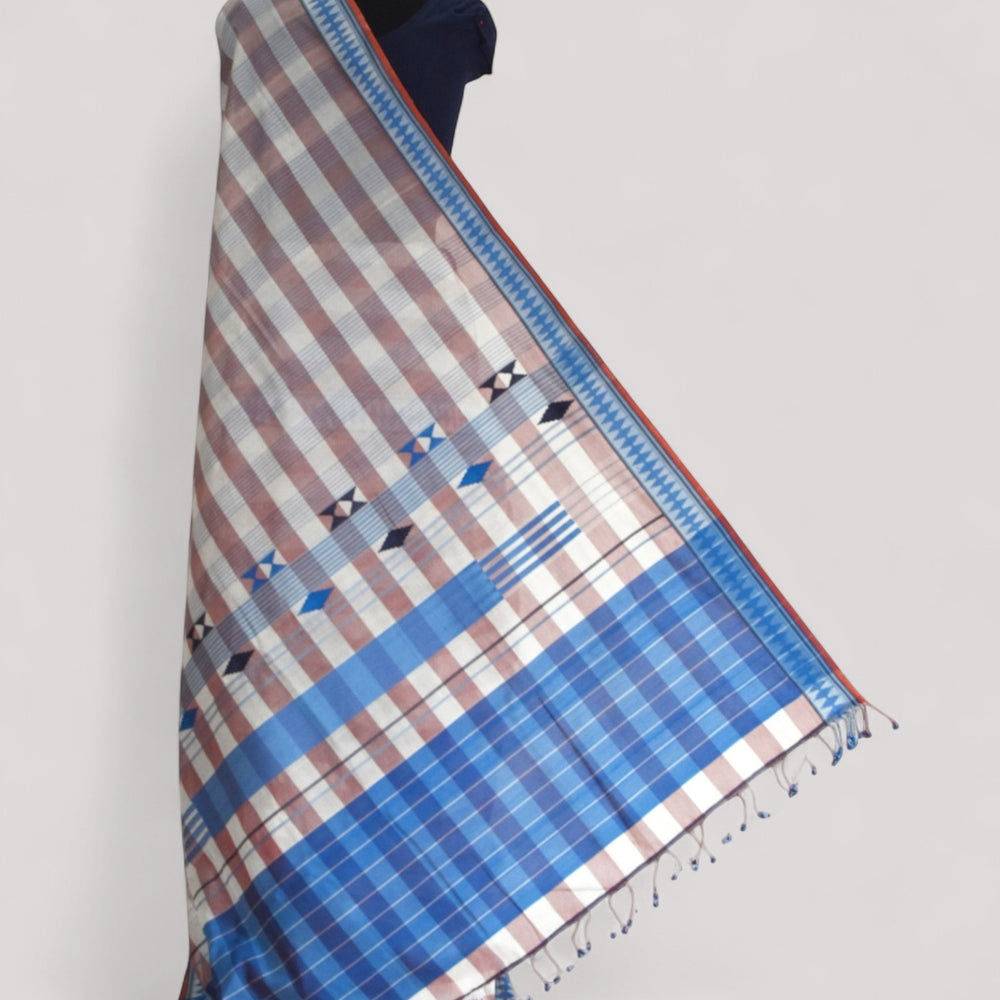 Brown & Blue - Korvai & Buttas Organic Cotton Saree