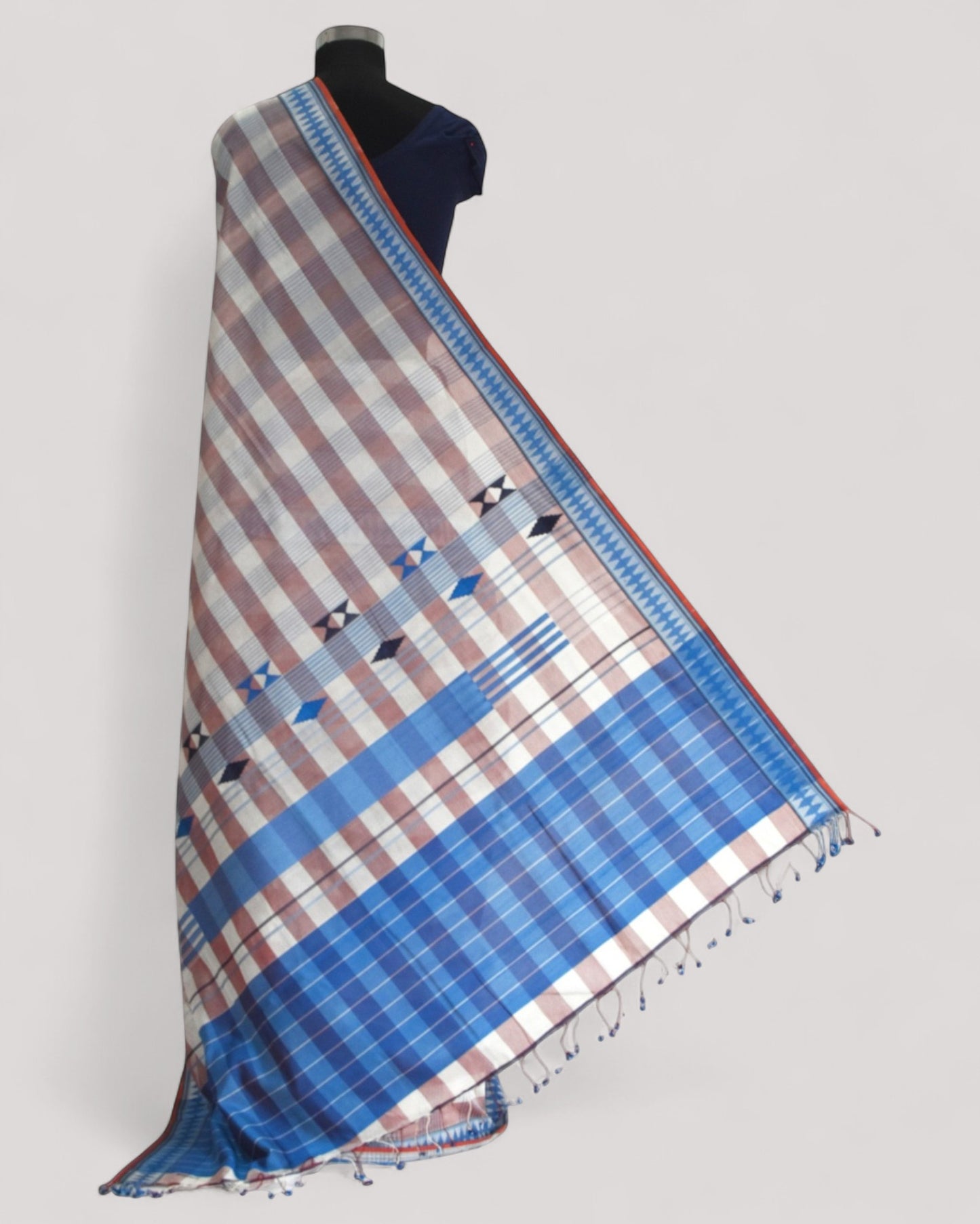 Brown & Blue - Korvai & Buttas Organic Cotton Saree