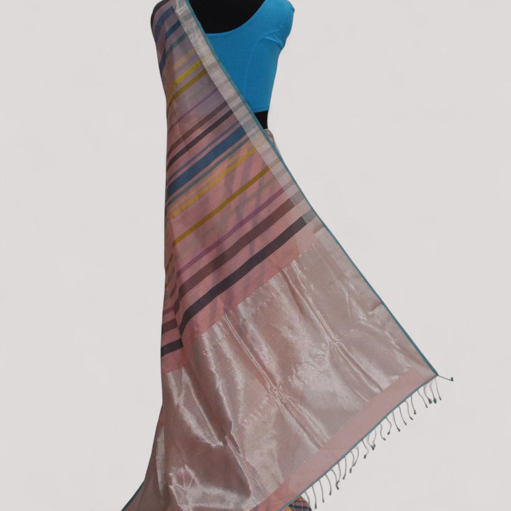 Pink - Striped Quilt Organic Cotton Saree