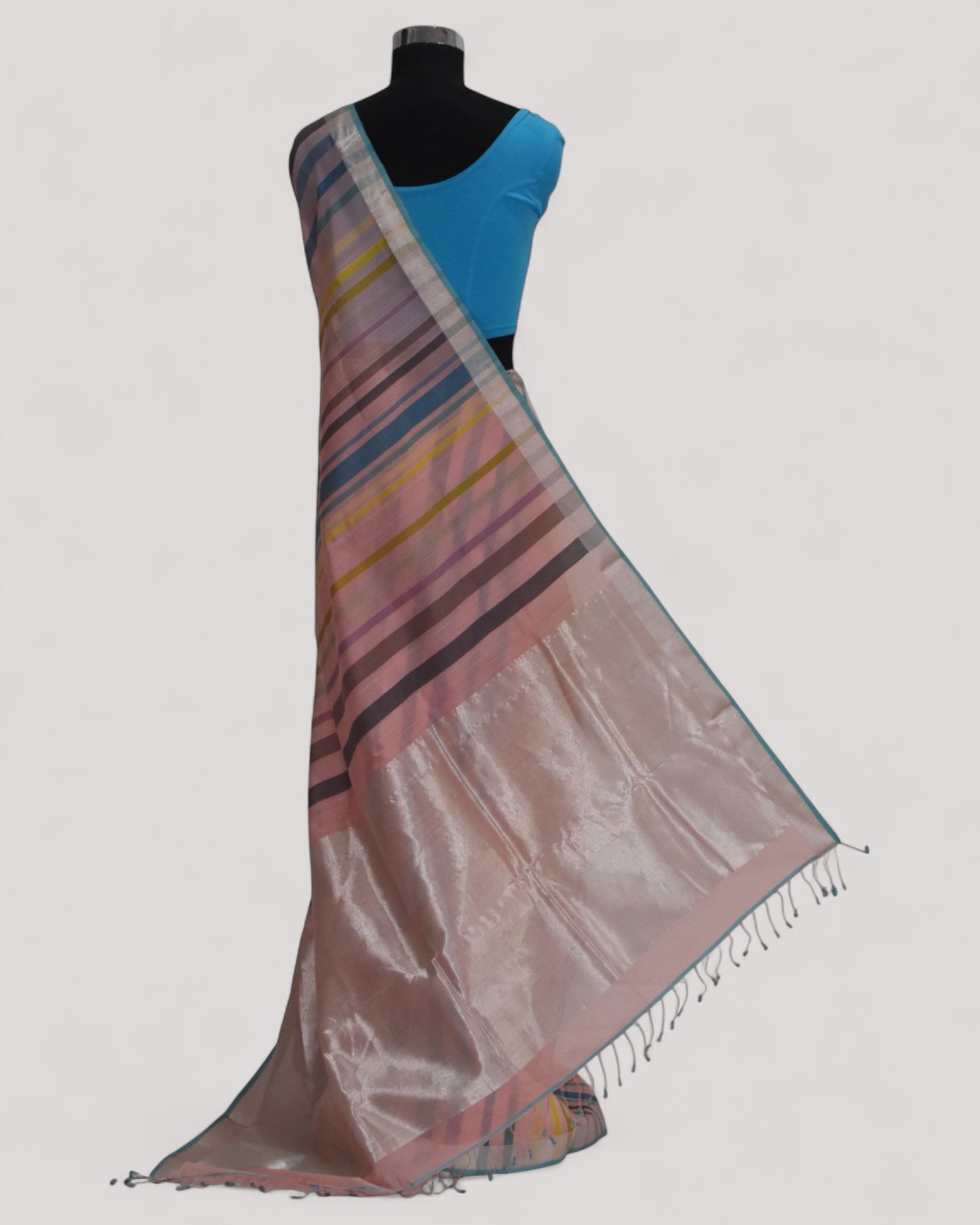 Pink - Striped Quilt Organic Cotton Saree