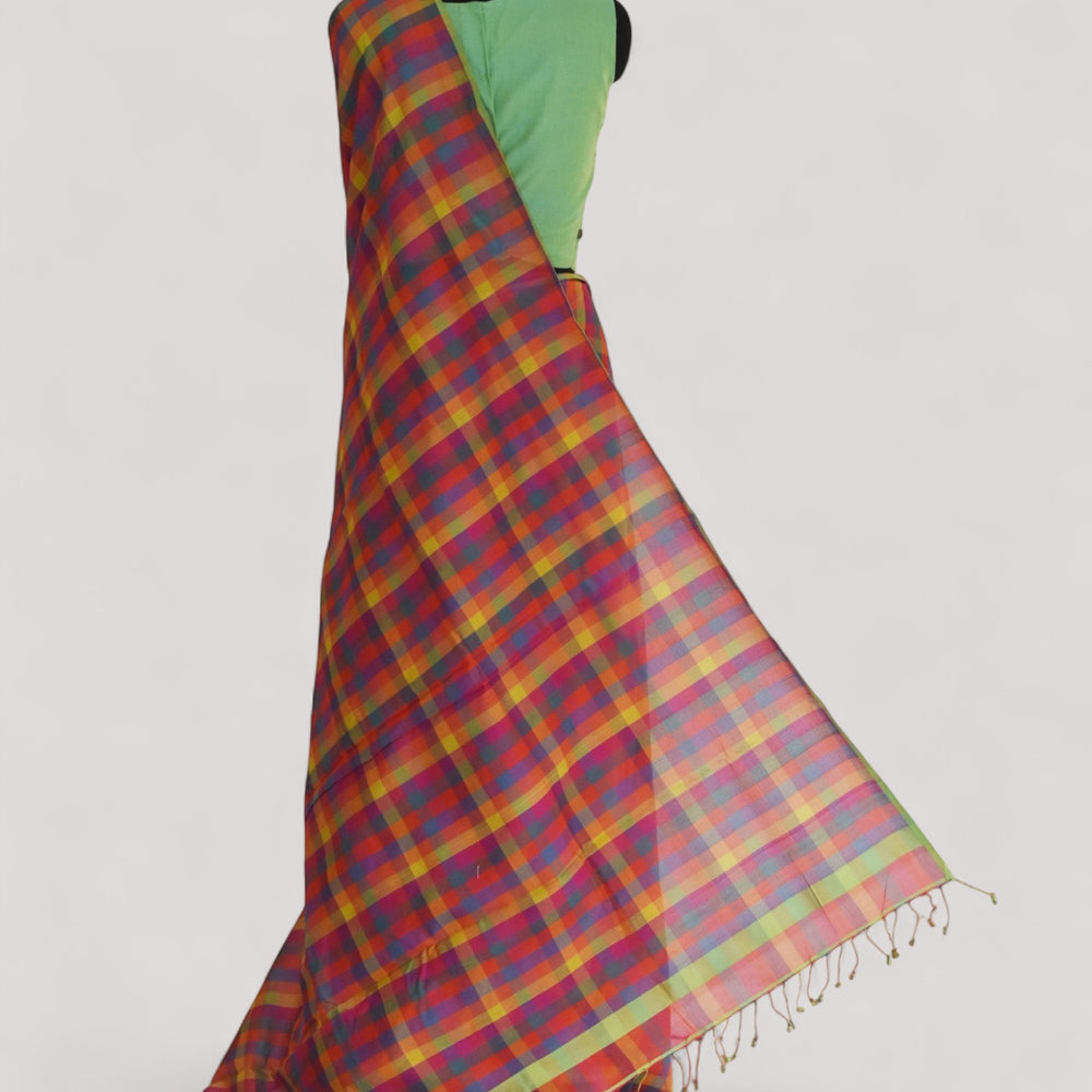 Multicolour - Basket Motif Organic Cotton Saree