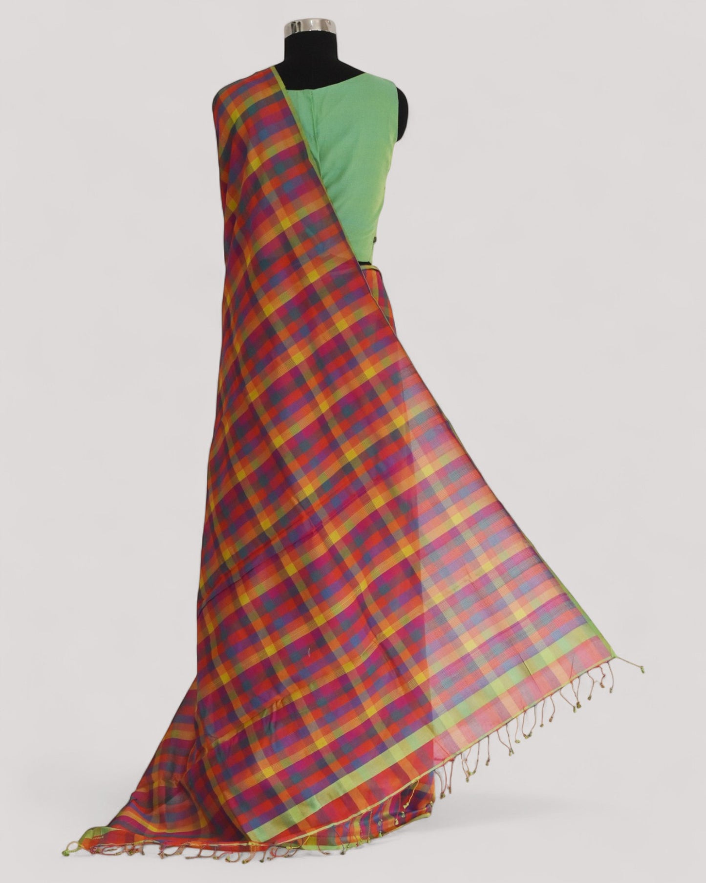 Multicolour - Basket Motif Organic Cotton Saree