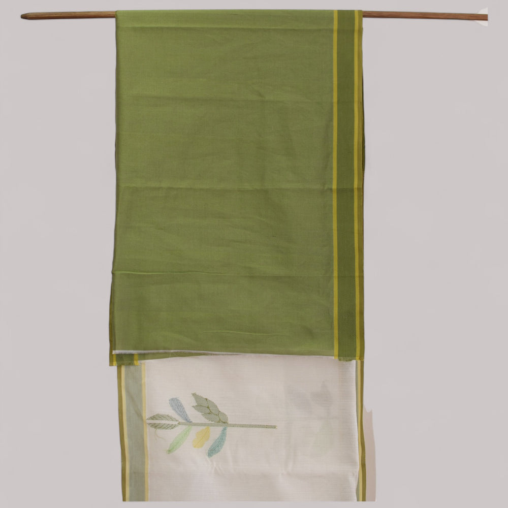 
                      
                        White - Leaf Motif Organic Cotton Saree
                      
                    