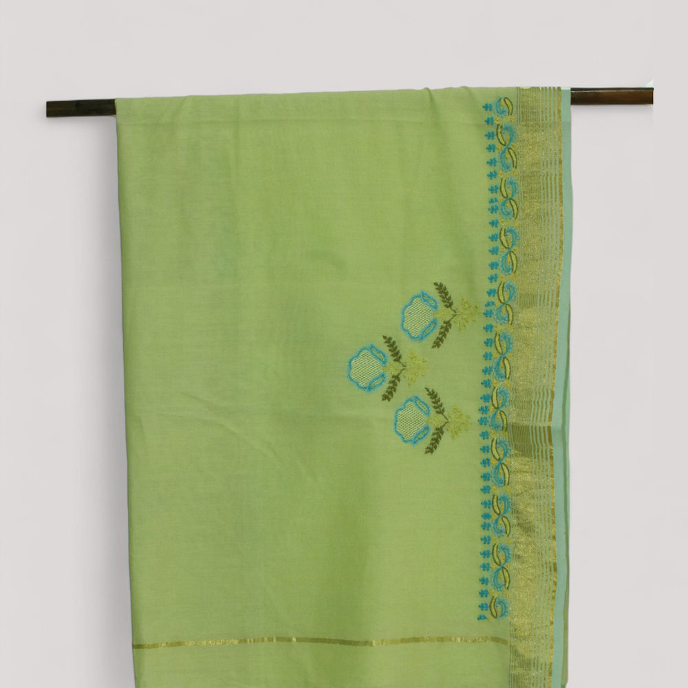 
                      
                        Pista Green - Hand Embroidered Organic Cotton Saree
                      
                    