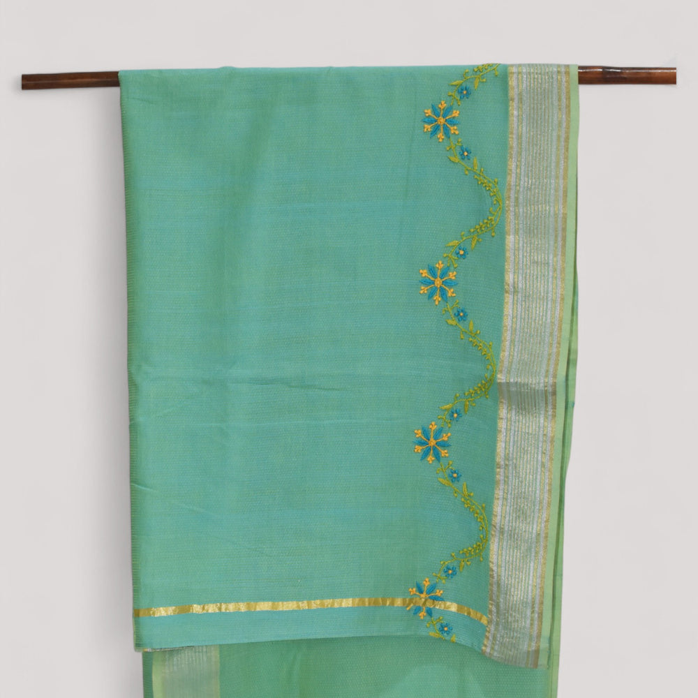 
                      
                        Sea Blue - Hand Embroidered Organic Cotton Saree
                      
                    
