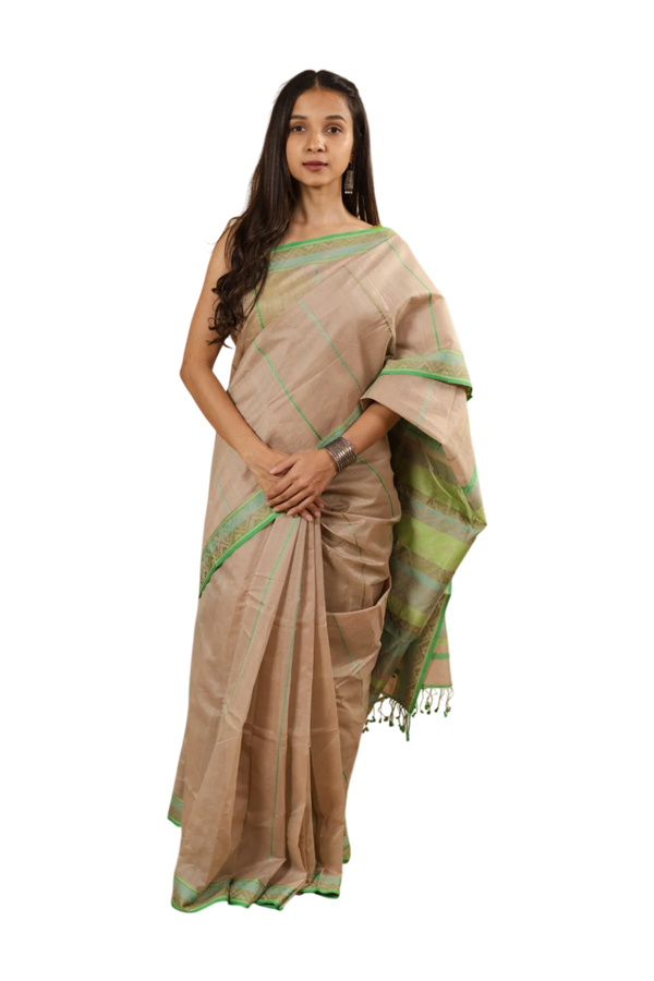 Beige organic cotton saree
