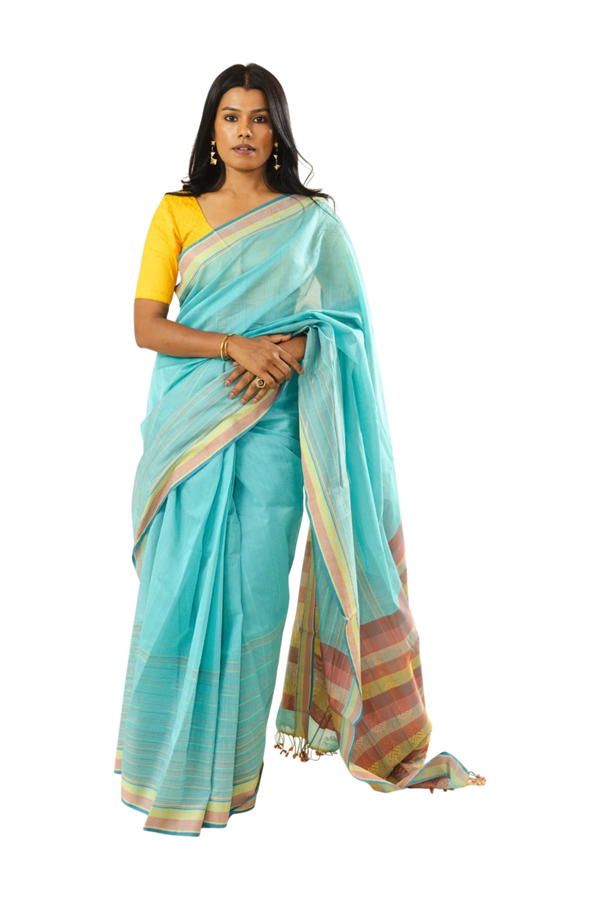 Blue organic cotton saree