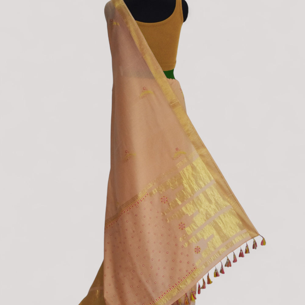 Peach - Hand Embroidered Organic Cotton Saree