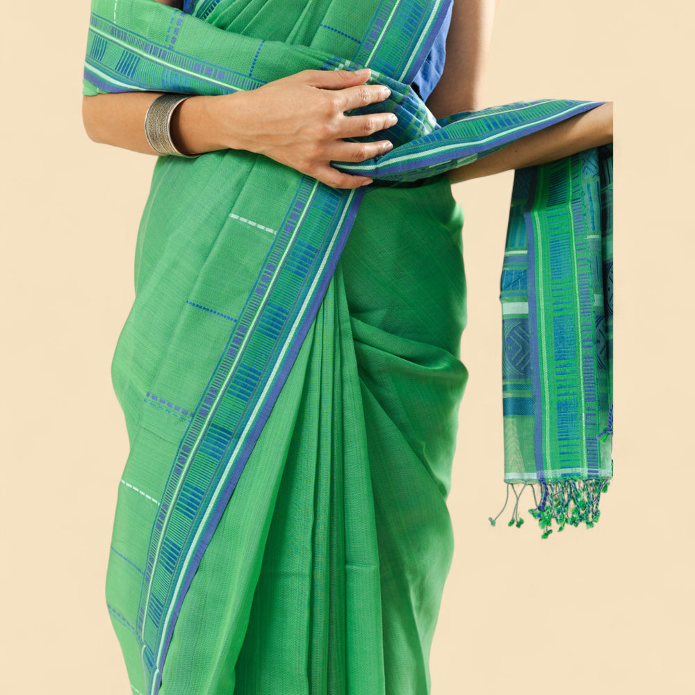 
                      
                        Green - Sticks and Swirls Organic Cotton Saree
                      
                    