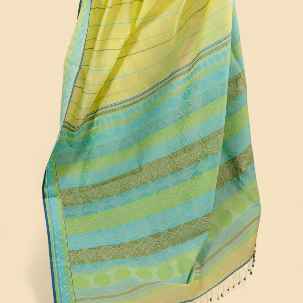 
                      
                        Yellow - Geometric Elegance Organic Cotton Saree
                      
                    