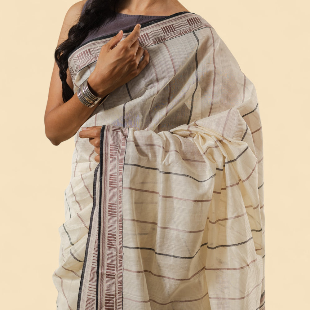 
                      
                        Off-White - Zig Zag Motif Organic Cotton Saree
                      
                    