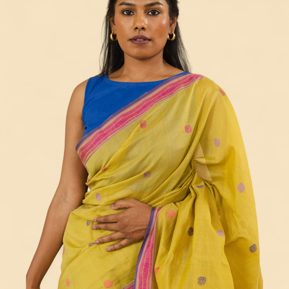 
                      
                        Olive Green - Cactus Motif Organic Cotton Saree
                      
                    