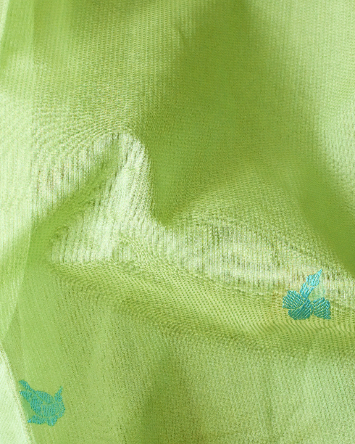 Lime Green - Waves Motif Organic Cotton Saree
