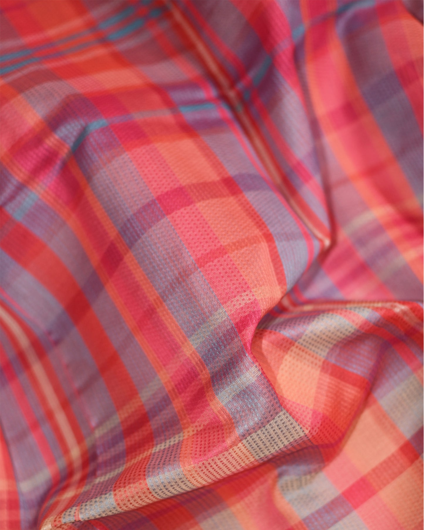 Orange - Checks Organic Cotton Saree