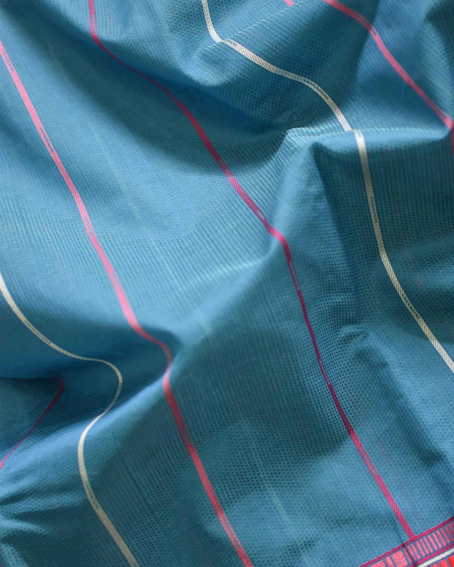 Blue - Zig Zag Motif Organic Cotton Saree