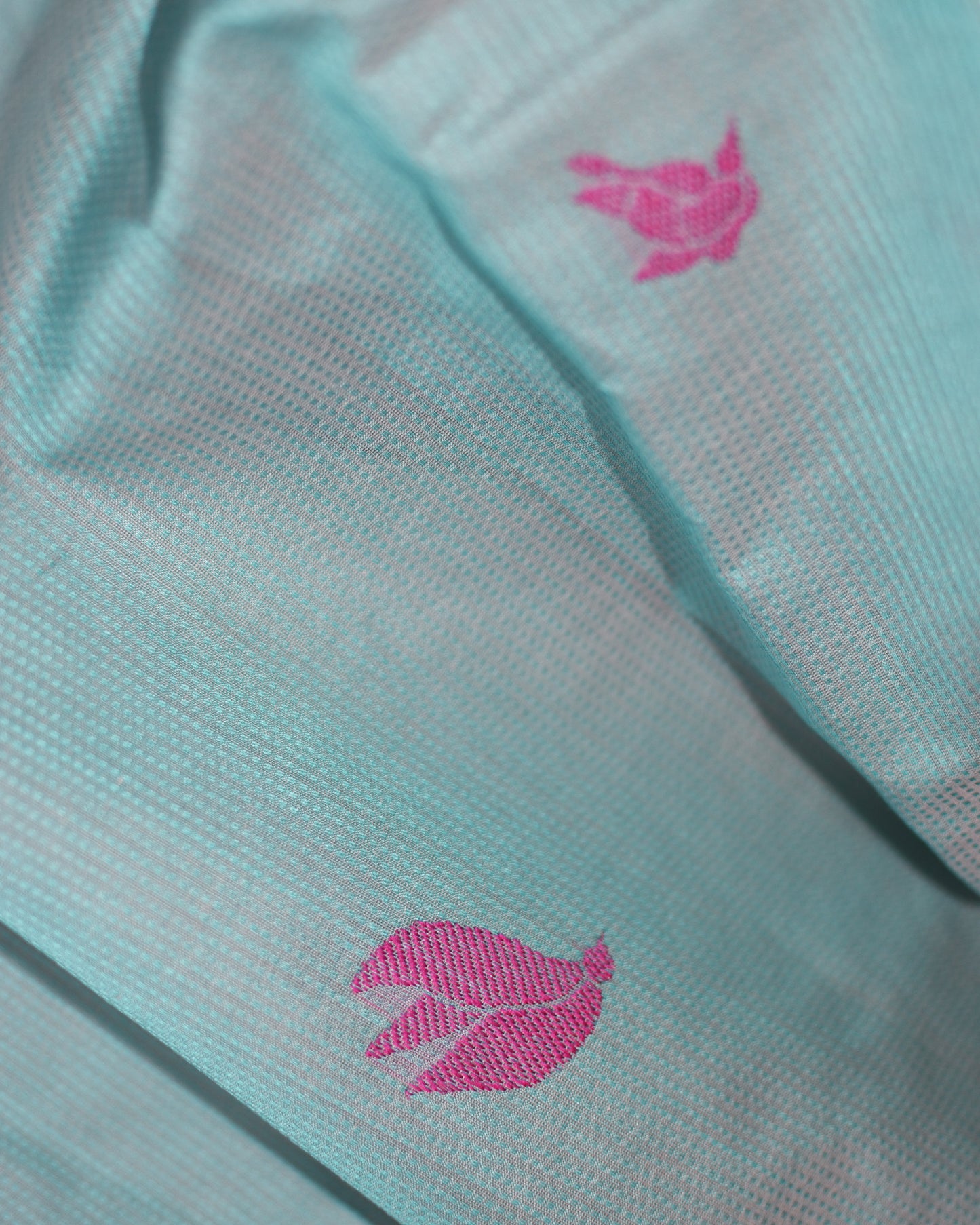 Light Blue - Waves Motif Organic Cotton Saree