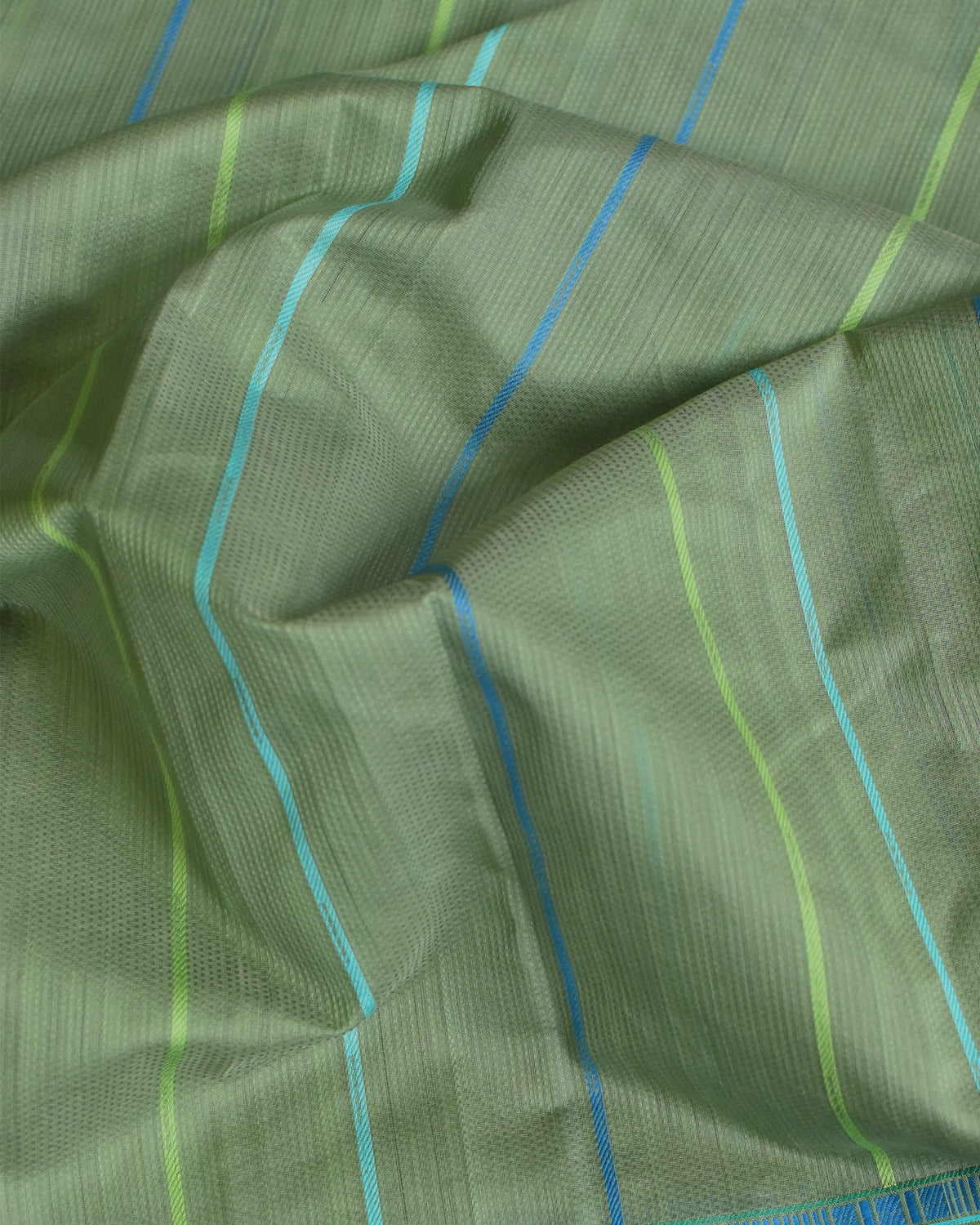 Olive Green - Zig Zag Motif Organic Cotton Saree