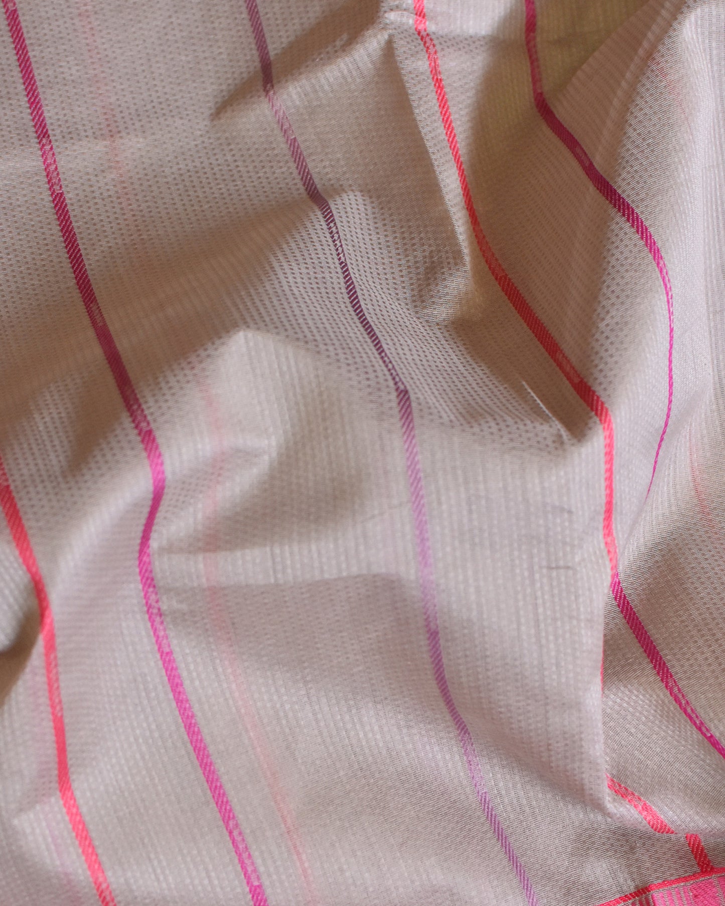 Beige - Zig Zag Motif Organic Cotton Saree