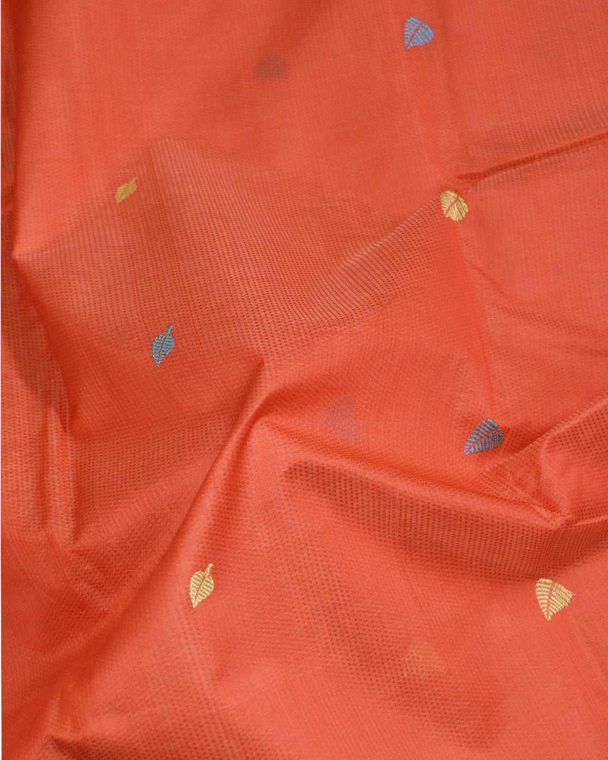 Orange - Tree & Leaves Motif Organic Cotton Saree