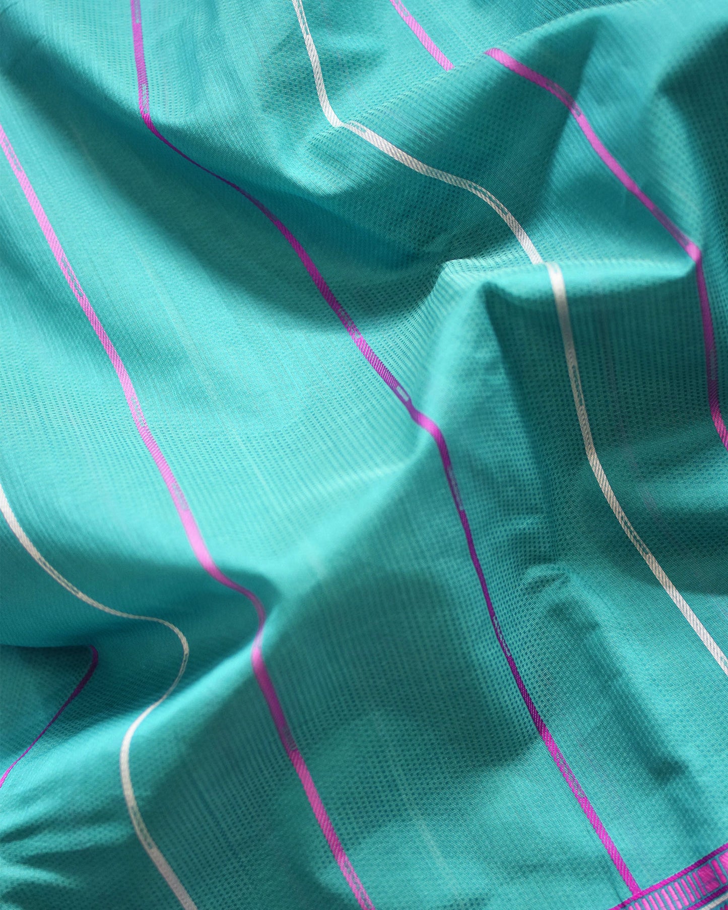 Cyan Blue - Zig Zag Motif Organic Cotton Saree