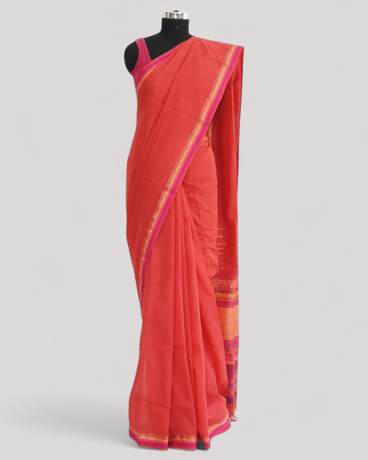 Red - Dots and Dashes Organic Cotton Saree
