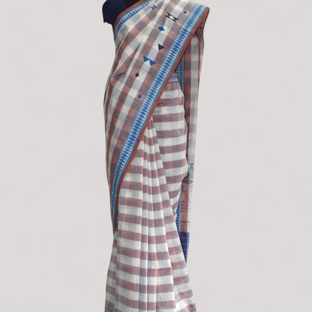 Brown & Blue - Korvai & Buttas Organic Cotton Saree