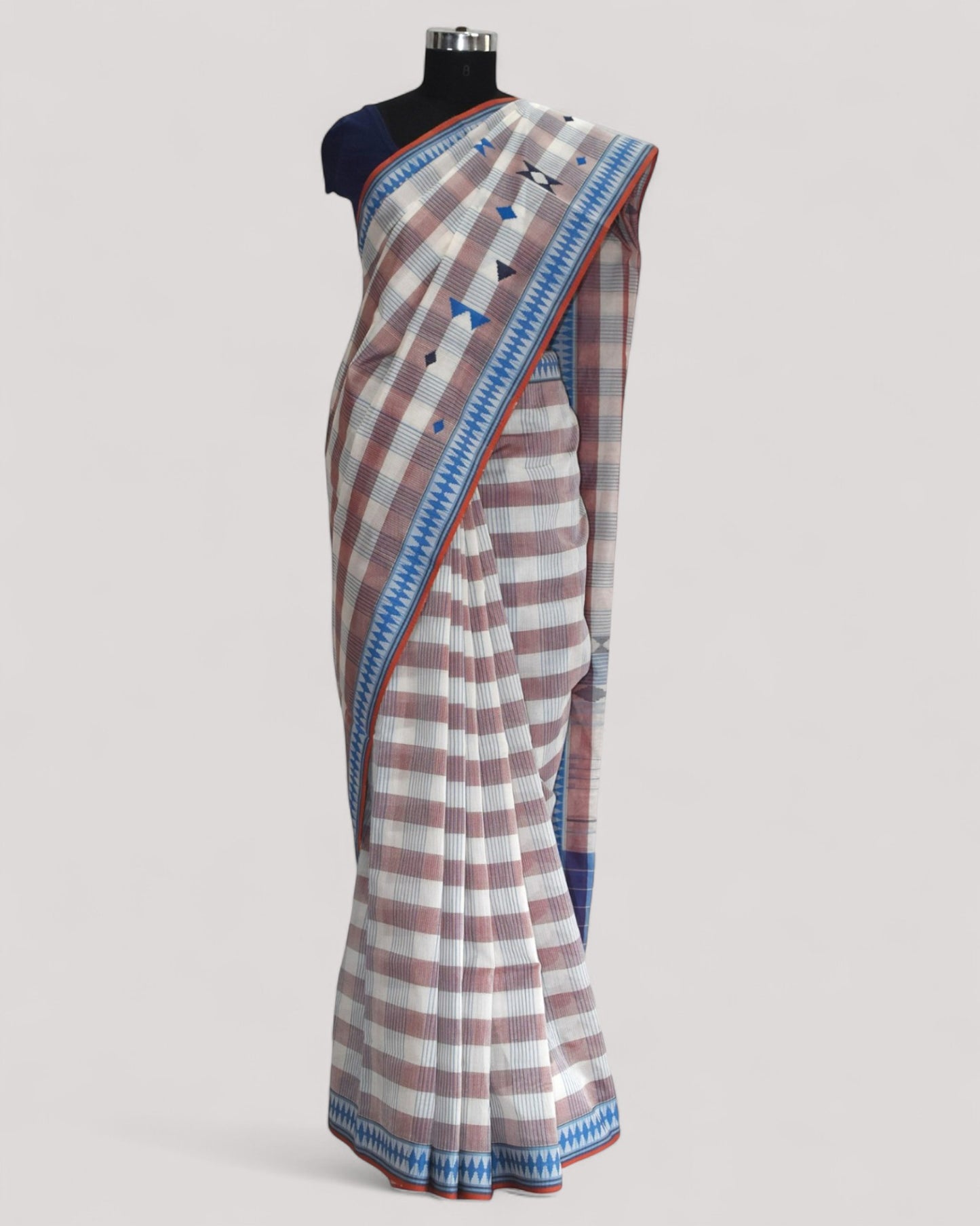 Brown & Blue - Korvai & Buttas Organic Cotton Saree