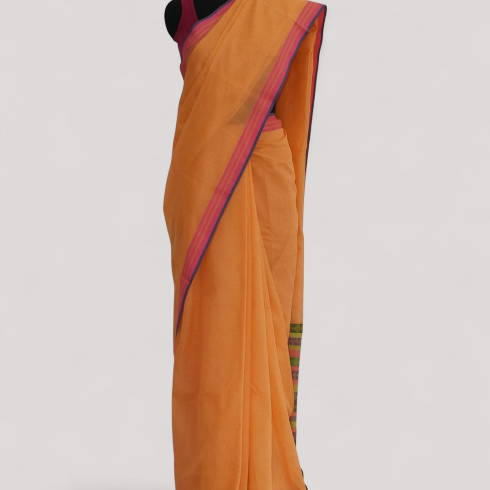Peach - Tulip Motif Organic Cotton Saree
