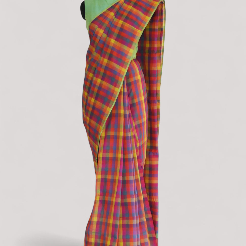 Multicolour - Basket Motif Organic Cotton Saree
