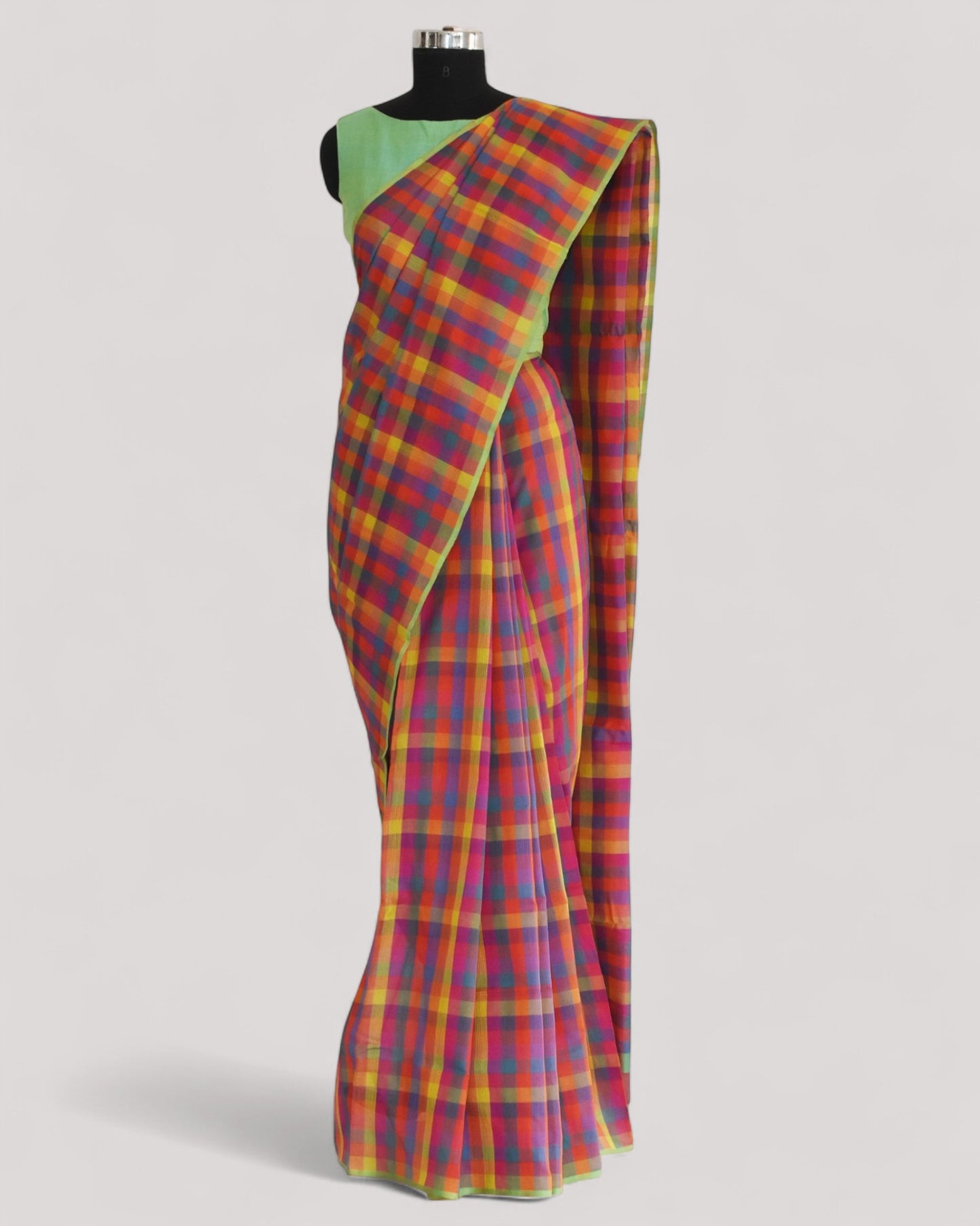 Multicolour - Basket Motif Organic Cotton Saree