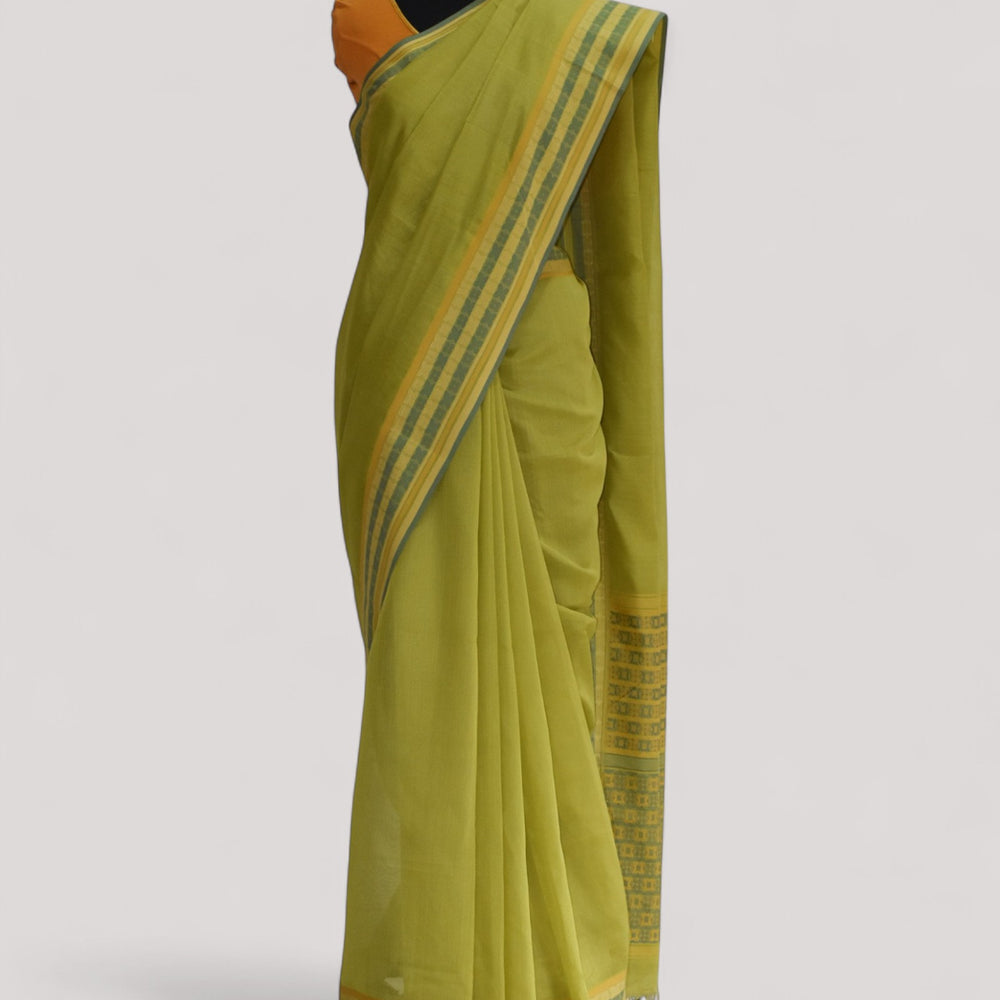 Olive Green - Floral Organic Cotton Saree