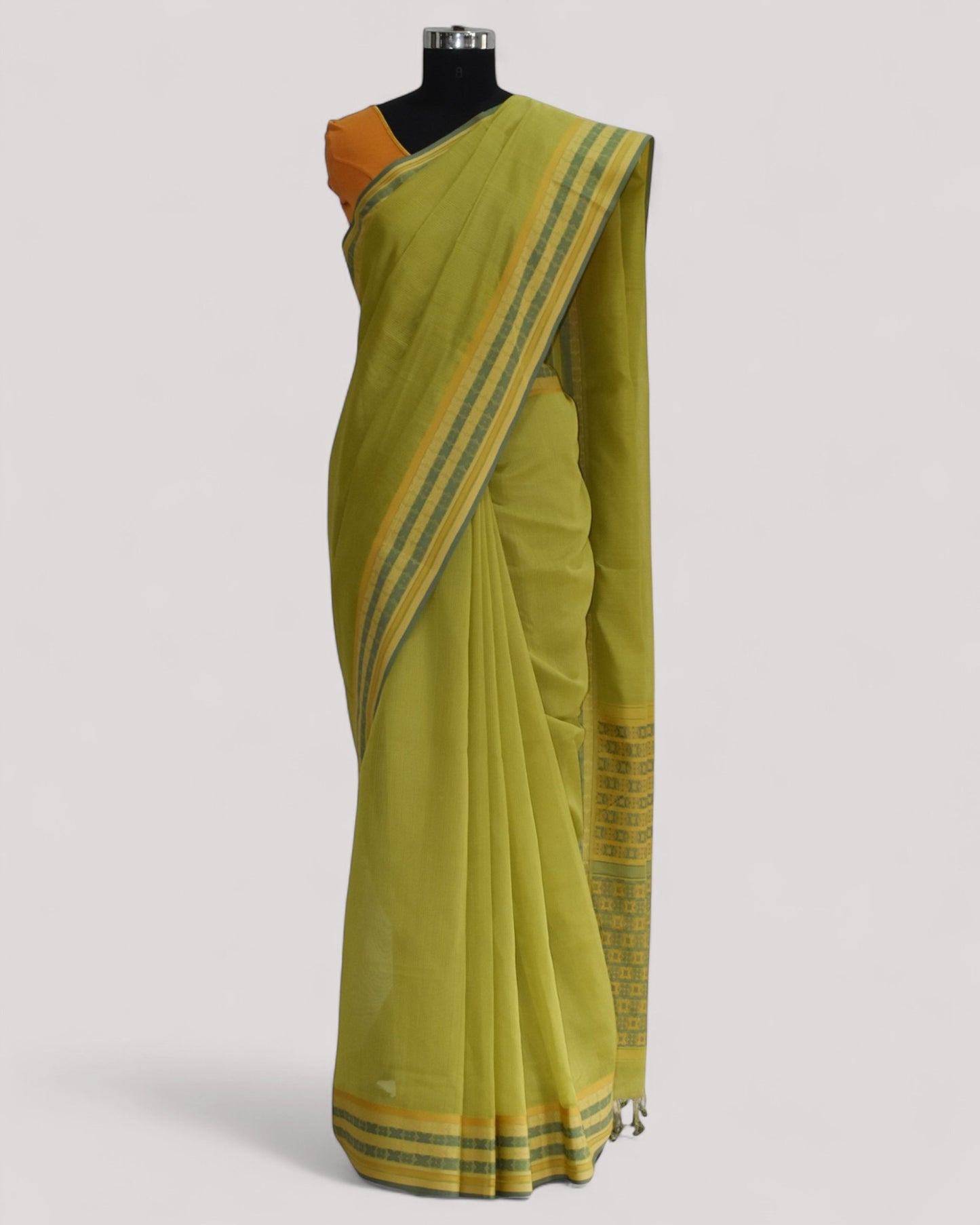 Olive Green - Floral Organic Cotton Saree